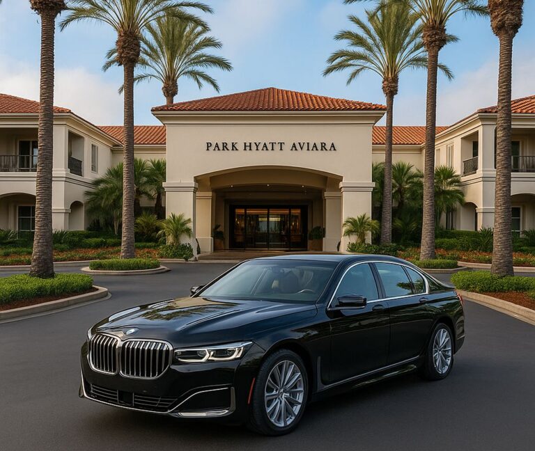 Park Hyatt Aviara Transportation with a luxury BMW 7 Series at the main resort entrance