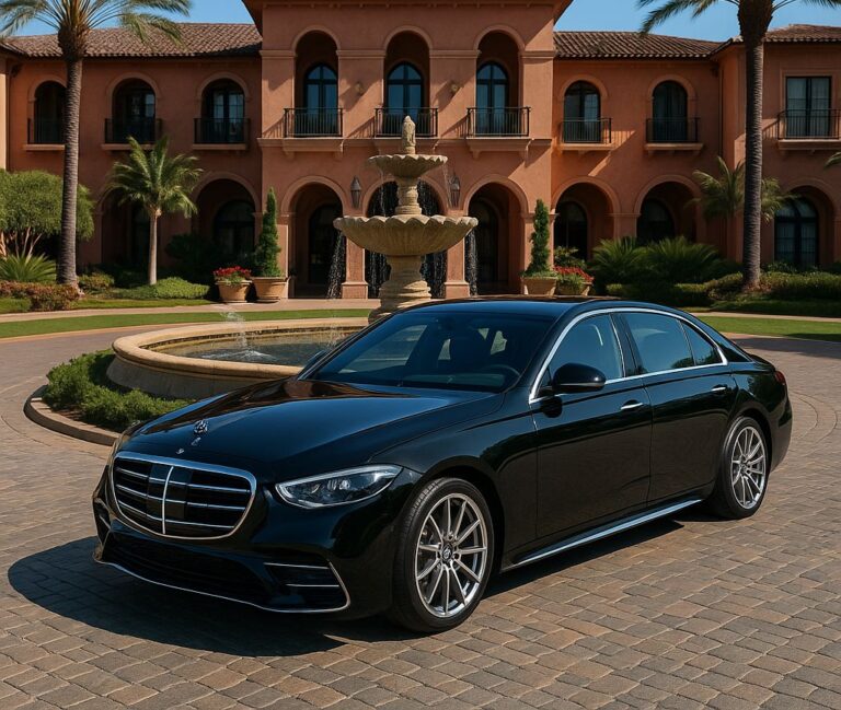 Fairmont Grand Del Mar Car Service with a luxury Mercedes-Benz S-Class at the resort entrance