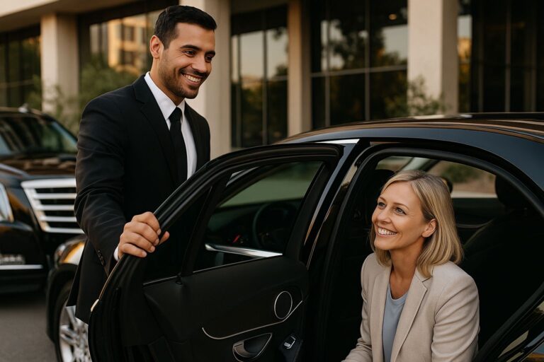 Private Chauffeur Service San Diego – Professional Driver Assisting Businesswoman by Richline