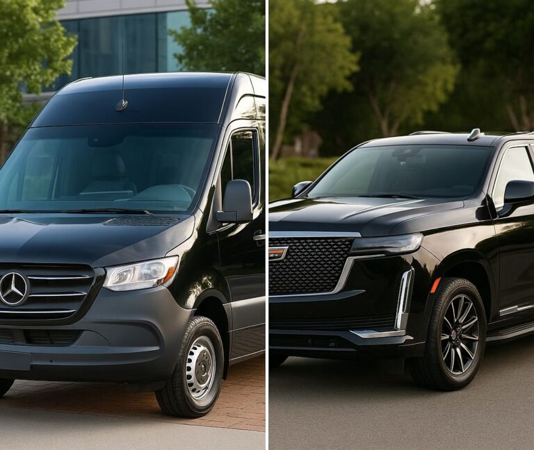 Sprinter vans vs SUVs luxury vehicles side by side for airport transfers San Diego Encinitas Black Car Service