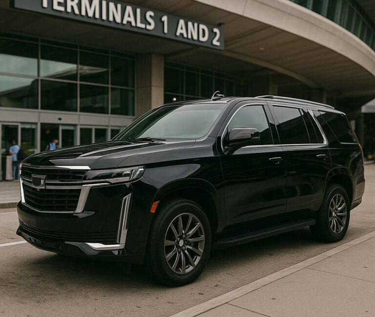 Private car service SUV at airport terminal pickup area