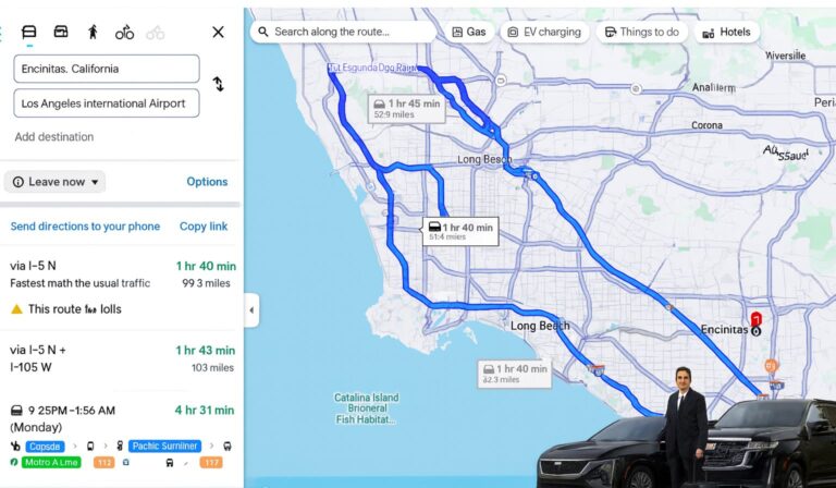 Encinitas to lax airport map route