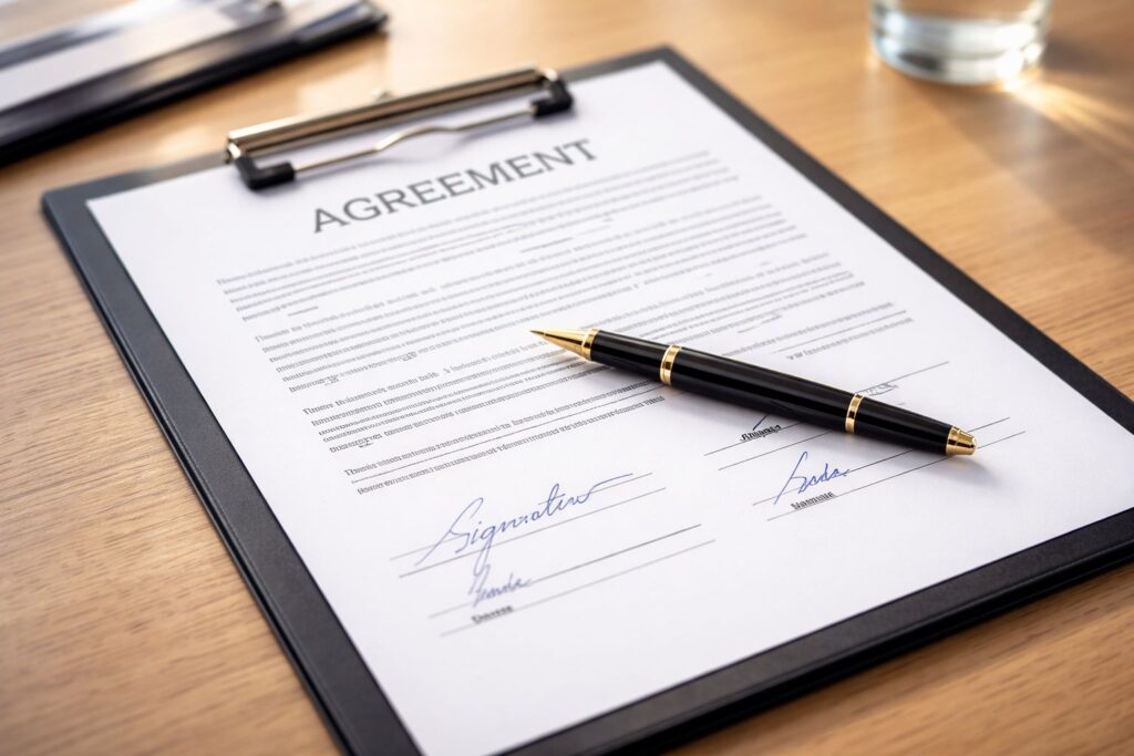 Signed business agreement document symbolizing trusted referral partners collaboration with Richline Transportation.