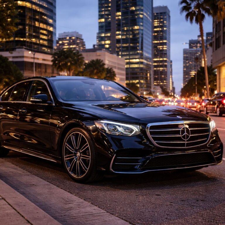 Luxury Mercedes sedan providing airport car service in San Diego by Richline Transportation.