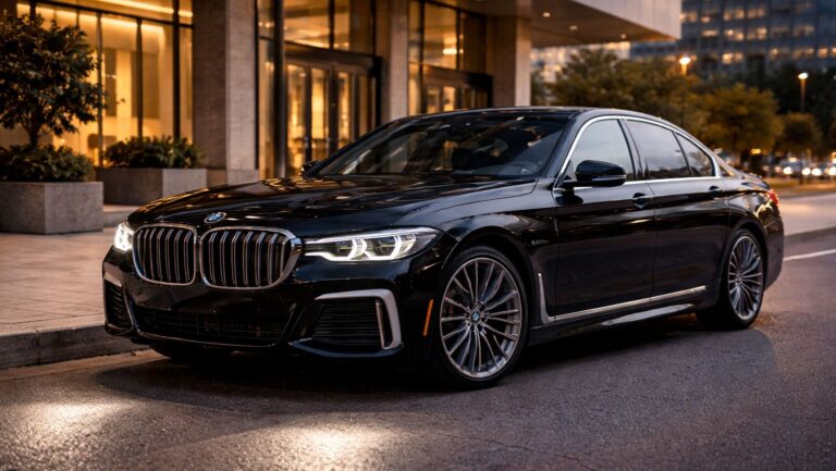 Luxury BMW sedan parked in Carlsbad, representing Black Car Service Carlsbad by Richline Transportation.