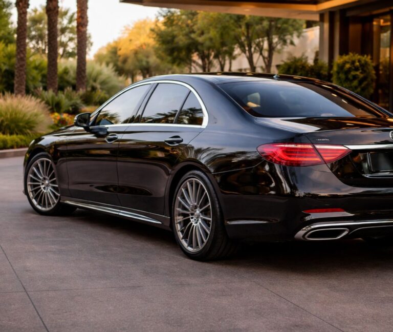 Luxury black sedan providing private chauffeur service with professional executive transportation