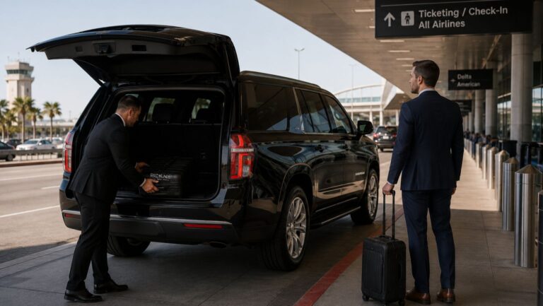 Luxury Oceanside car service with black Chevrolet Suburban airport pickup and professional chauffeur service
