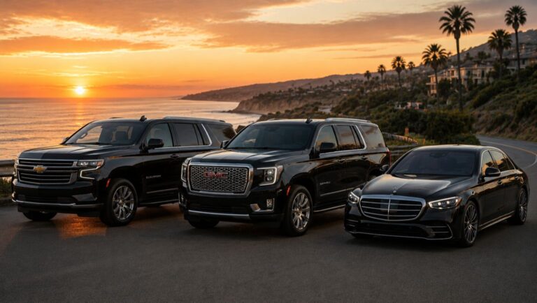 Luxury SUV and executive sedan fleet for Oceanside to San Diego Airport Car Service along the Southern California coast