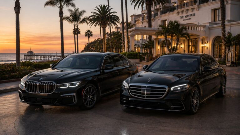 BMW 740i and Mercedes-Benz S-Class for Oceanside to San Diego Airport Car Service at a luxury Oceanside resort