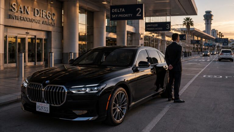 Professional chauffeur providing Coronado Car Service pickup at San Diego International Airport