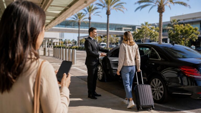 San Diego Airport Pickup for Someone Else arranged by phone while chauffeur greets arriving passenger at SAN curbside