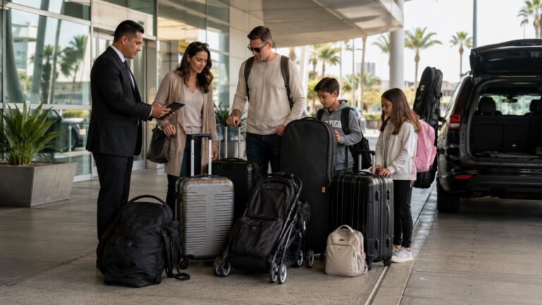 San Diego Airport Vehicle Size Guide family and business traveler counting luggage before choosing airport vehicle