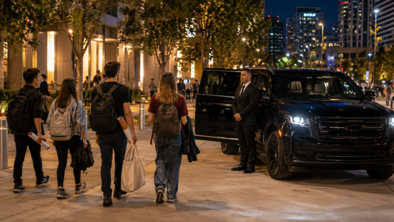 Comic-Con transportation in San Diego return ride with black SUV and attendees after event day