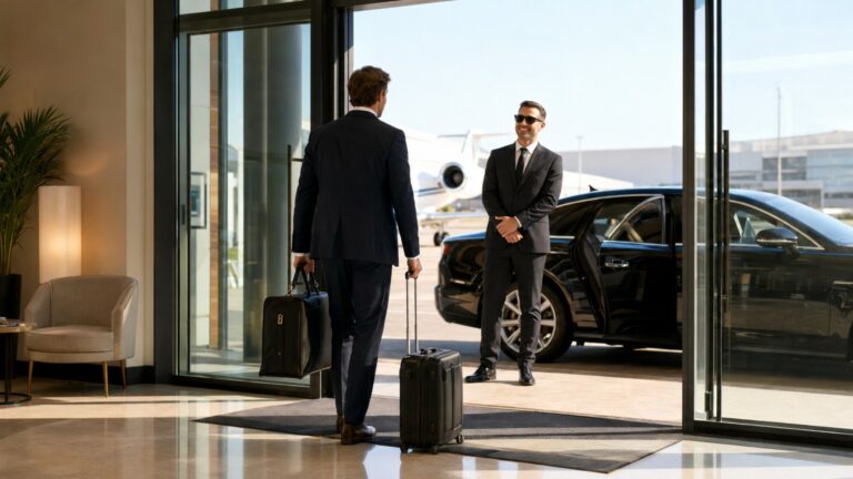 FBO pickup in San Diego approved meeting point inside private aviation lobby