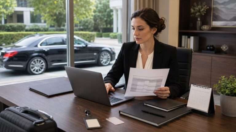 Private Chauffeur Cost in San Diego trip type pricing with coordinator reviewing chauffeur schedule