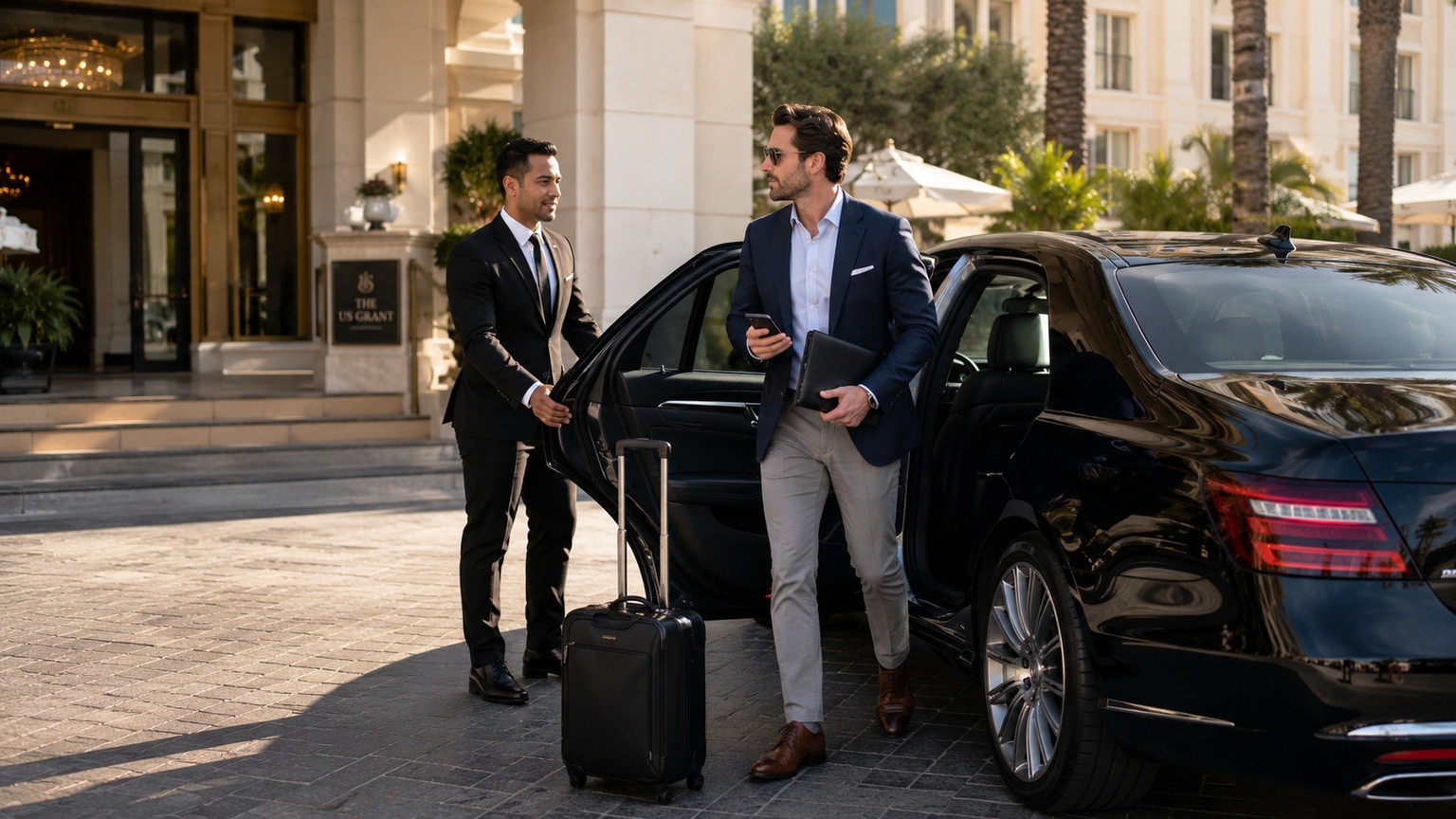 Private Chauffeur for a Busy Day downtown hotel departure in San Diego