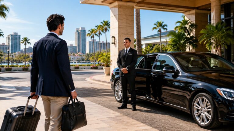 Private Chauffeur vs Driving Yourself in San Diego traveler choosing between car keys and chauffeur pickup at hotel