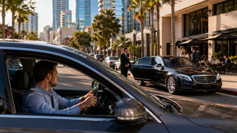 Private Chauffeur vs Driving Yourself in San Diego downtown parking comparison with chauffeur drop-off nearby
